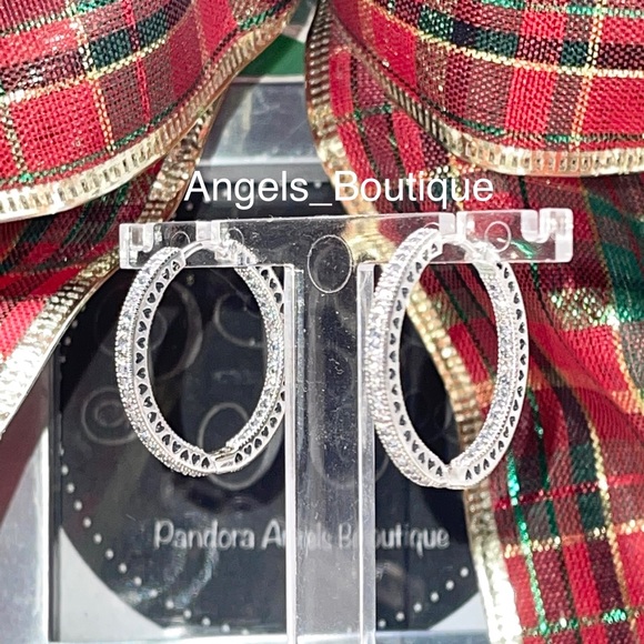 New Pandora Hearts of Pandora Hoop Earrings, Clear Cubic Zirconia, 27mm - Picture 4 of 7